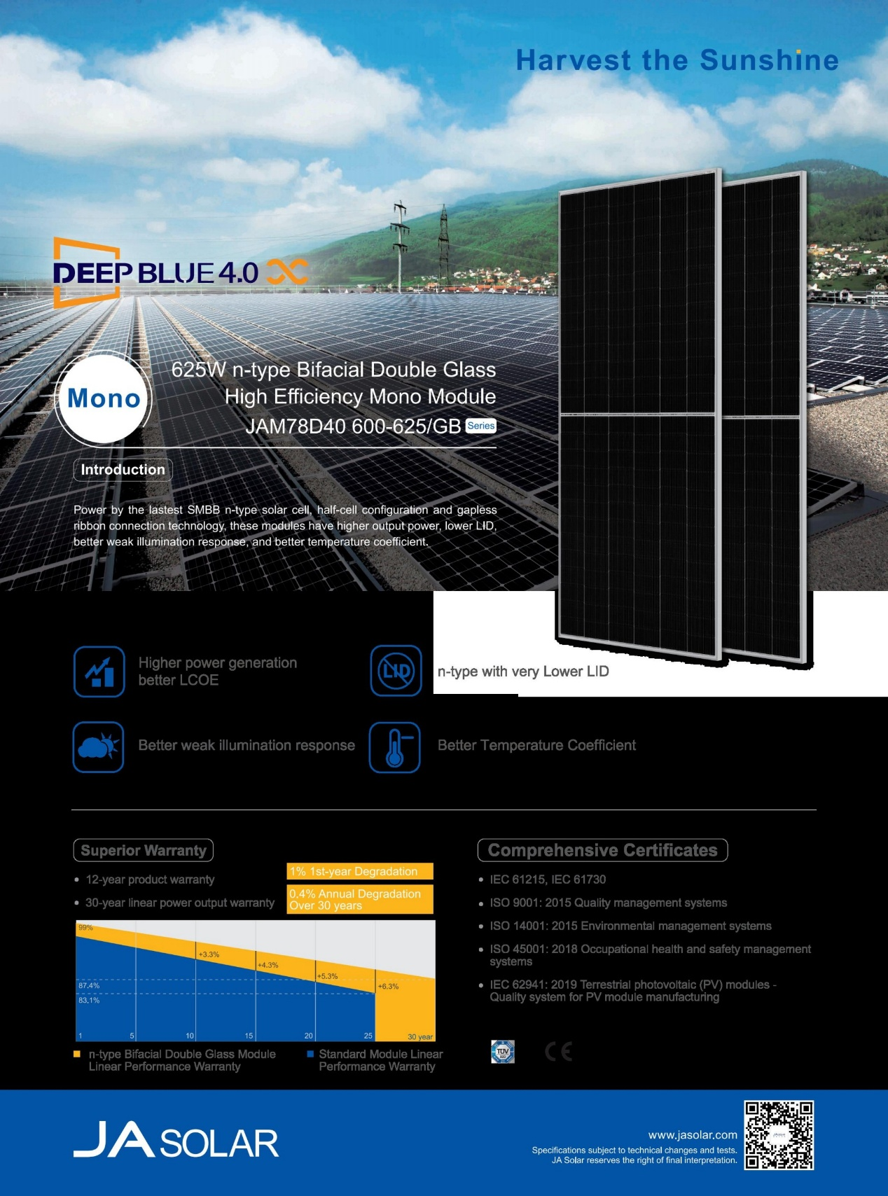 JA Solar Panel — DeepBlue PERC & N-Type